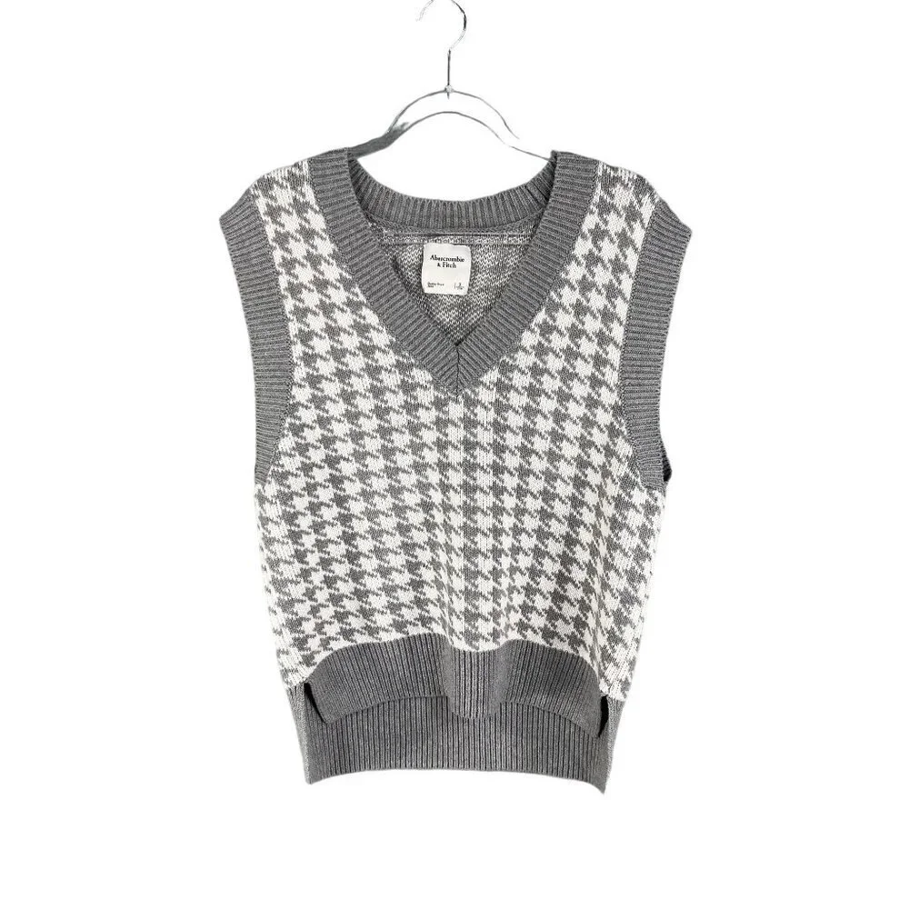 Abercrombie & Fitch Womens S Houndstooth Soft Knit Sweater Vest Cottagecore - Picture 2 of 13